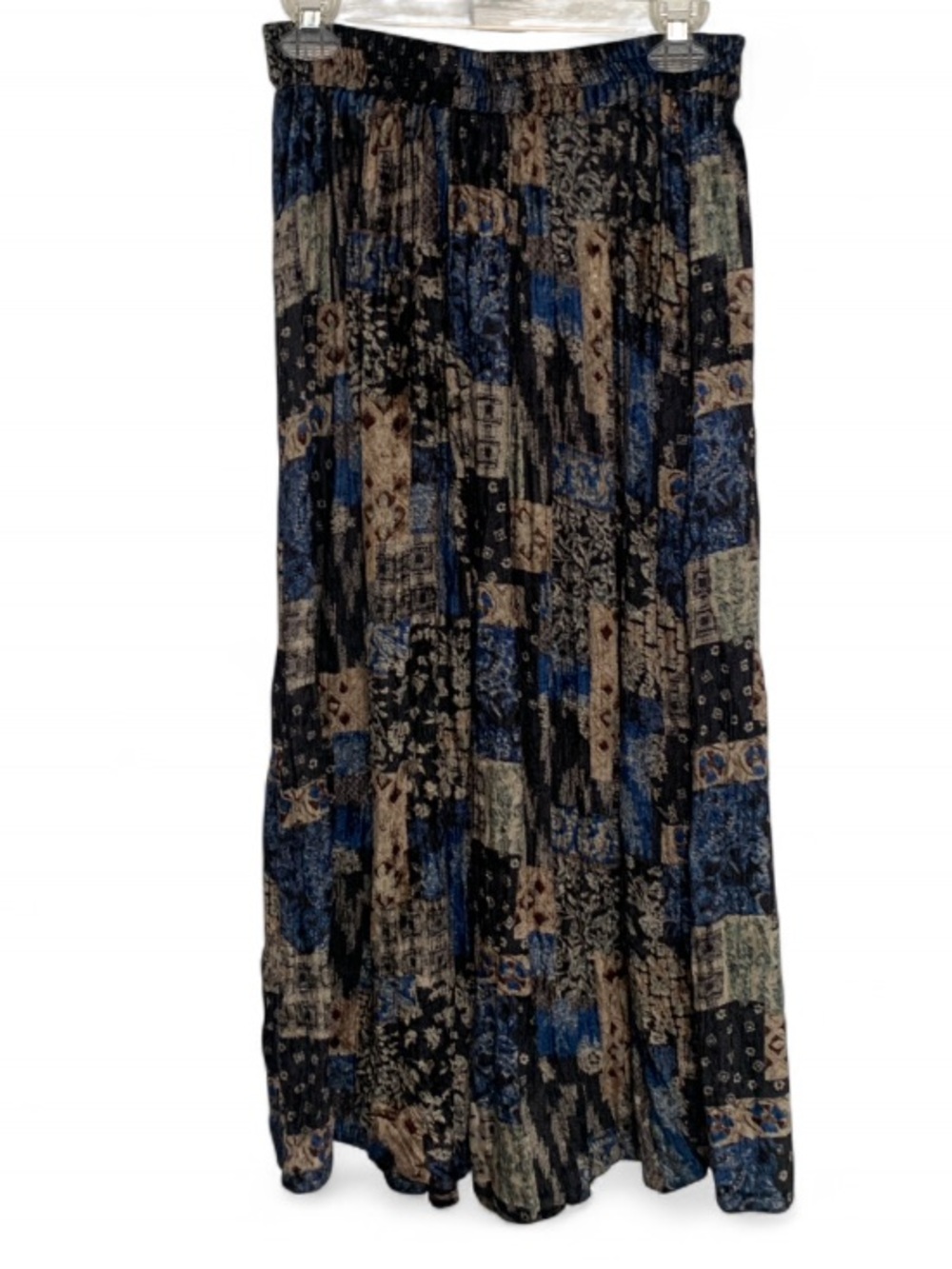Y2K Blue Bobo Patchwork Print Velour Maxi Skirt